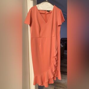 Lane Bryant Pink Sheath Midi Dress with Flutter Sleeves